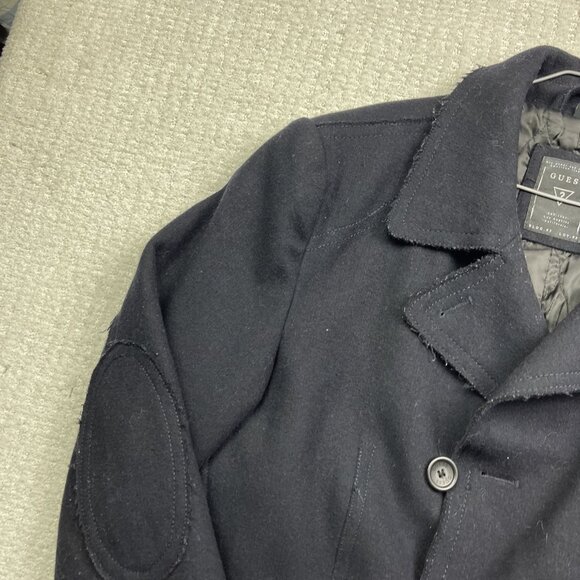 Guess Men’s XL Double Breasted Pea Coat Button-Up Black/Blue Reverse Stiches *** - Picture 3 of 16
